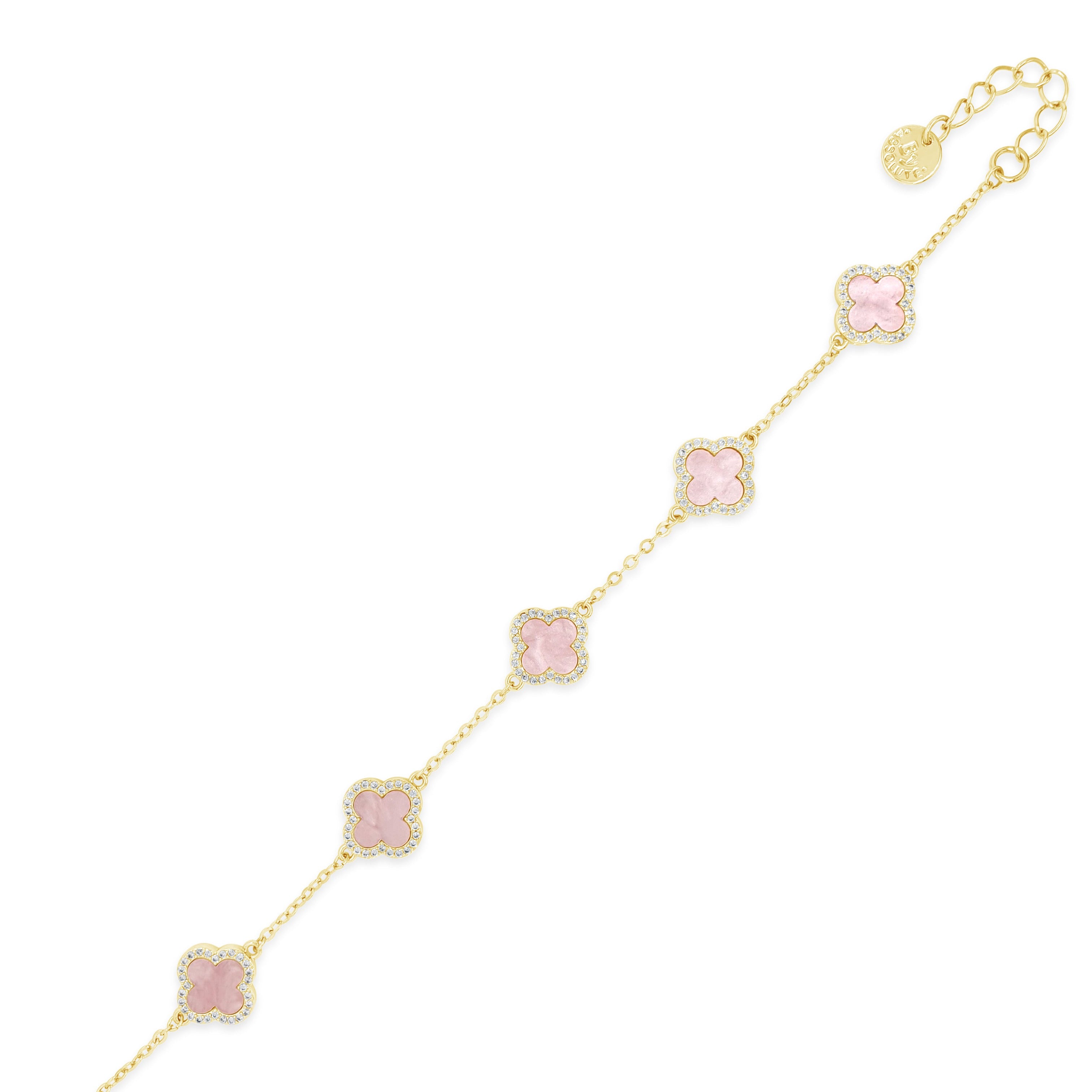 Absolute Jewellery Pink Mother of Pearl Gold Clover Bracelet
